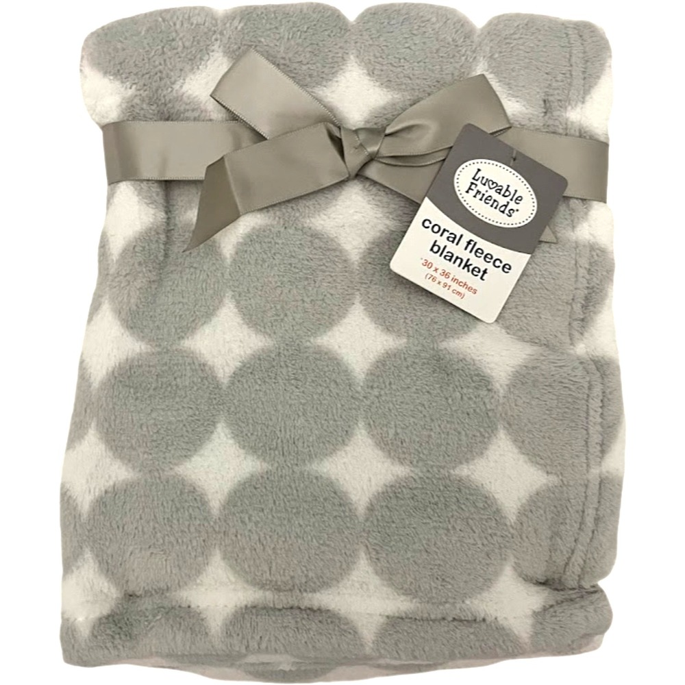 Luvable Friends Gray White Polka Dot‎ Fleece Baby Blanket Lovey 30x36 Unisex NWT